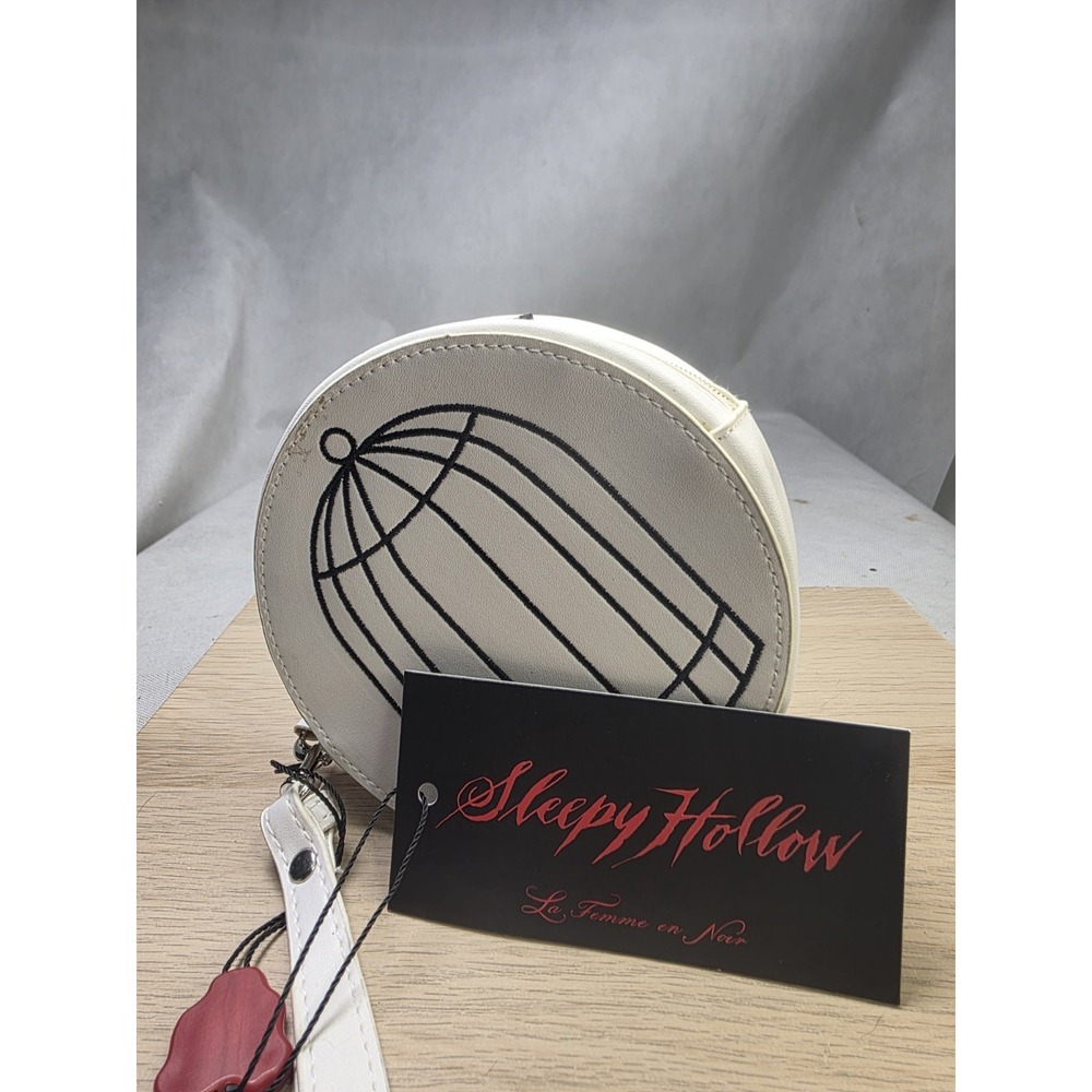 Sleepy Hollow 2020 Mini Round Wristlet Bag White Red Cardinal Birdcage Gothic